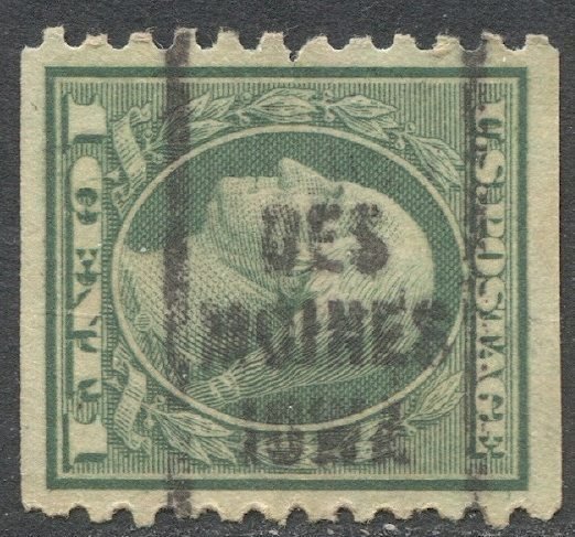 US Sc 490 Used 1c Washington V Coil, DES / MOINES / IOWA  Precancel, VF, L-6 R