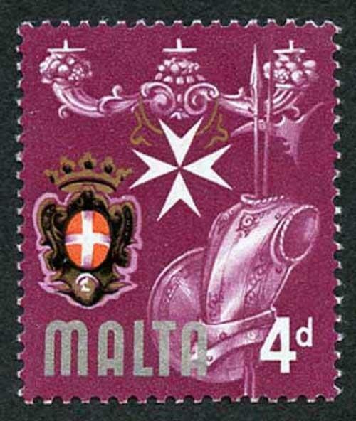 MALTA SG336a 1965-70 4d error KNIGHTS OF MALTA (silver) omitted U/M