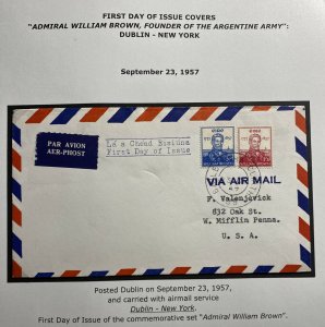 1957 Dublin Ireland Airmail First Day Cover To New York USA Admiral Brown