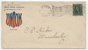 1906 DeKalb IL Union Fence ad cover flag cancel #300 [y4076]