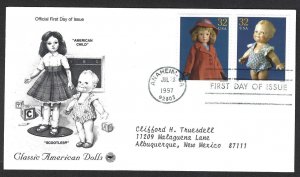 United States Sc #3151e/j:  American Dolls, 32c 1997 PCS FDC Cachet, addressed