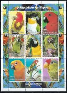 Niger 1011 MNH 1999 Parrots sheet of 9 (an2466)