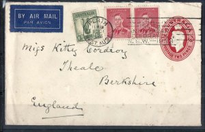 Australia 1938 KGVI 2d postal envelope uprated 1/4d neatly used airmail to Eng