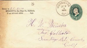 1891, Murrieta to San Diego, CA, Back Stamped San Diego (36677)