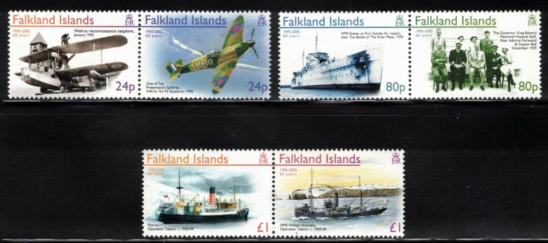 FALKLAND ISLANDS 2005 End of WW II Anniversary; Scott 882-84, SG 1015-20; MNH