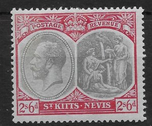 ST.KITTS-NEVIS SG33x 1920 2/6 GREY & RED ON BLUE WMK S/WAYS REVERSED MTD MINT