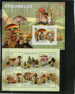 GUINEA BISSAU 2010 FLORA MUSHROOMS SHEET OF 5 STAMPS & S/S MNH