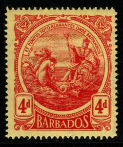 BARBADOS SG187 1916 4d RED/YELLOW MTD MINT