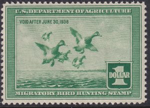 RW4 U.S. 1937 Federal Duck Stamp $1.00 MNH CV $300.00