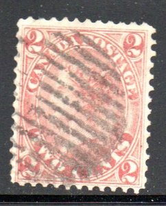 Canada Sc 20 1864 2 c rose Victoria stamp used