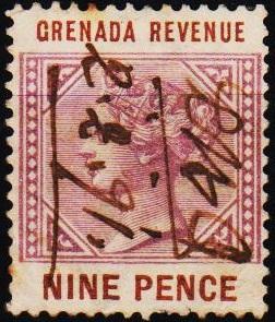 Grenada. Date? 9d Revenue. Fine Used