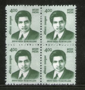 India 2016 11th Def. Series Makers of India 400p Srinivasa Ramanujan BLK4 MNH