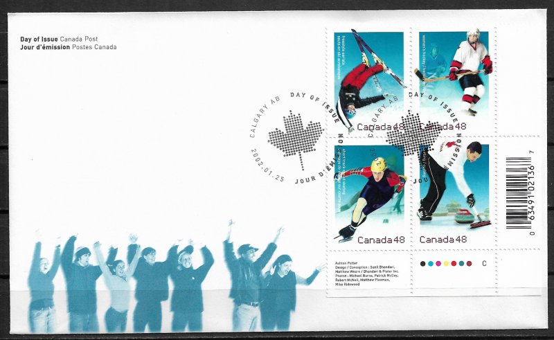 2002 Canada 1936-9 Winter Olympics PB4 First Day Cover
