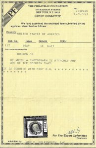 Scott #112 - $500.00 – F/VF-Part OG-VLH – Large margins and vivid color. PF Cert