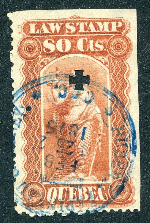 van Dam QL22 - 80c red - Used - Quebec Law Stamp 1871-1890