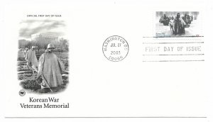 US 3803 37c Korean War Vets Memorial single on FDC PCS Cachet Unadd ECV $7.00