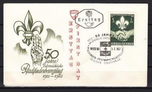 Austria, Scott cat. 684. 50th Anniversary of Scouting issue. First day cover.