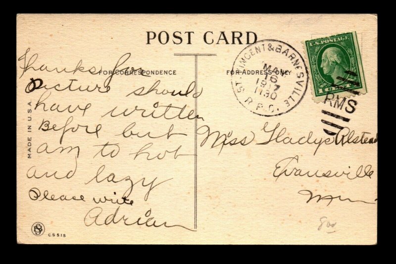 1917 St Vincent & Barnesville RPO Card - L18937