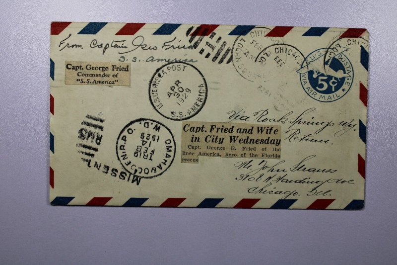 1929 George Fried - SS America - Signed Cover - L37527