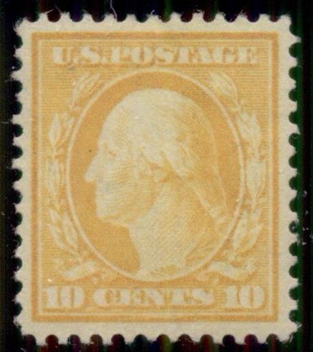 US #381 10¢ yellow, og, LH, XF