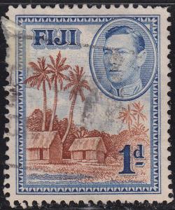 Fiji 118 USED 1938 Fijian Village, Palm Trees, Houses