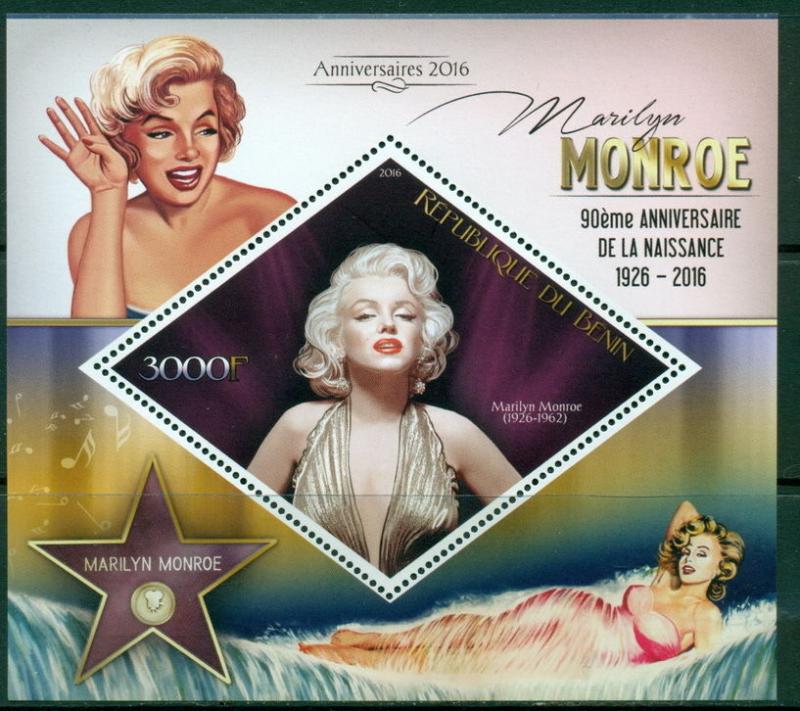 Marylin Monroe Hollywood Legends Cinema Music Benin MNH stamp set 3val and s/s 