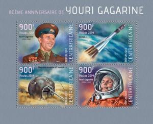 CENTRAFRICAINE 2014 SHEET YURI GAGARIN SPACE ASTRONAUTS COSMONAUTS