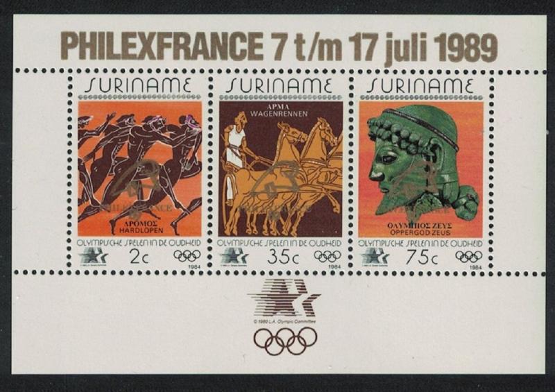 Suriname 'PHILEXFRANCE' Overprint on Olympic Games MS SG#MS1420