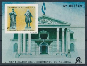 [116341] El Salvador 1989 Discovery of America Columbus Souvenir Sheet MNH