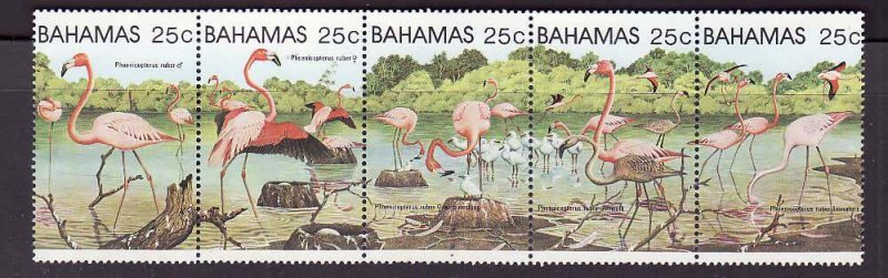 Bahamas-Sc#509-unused NH strip-Birds-Flamingoes-1982-please note there are a tw