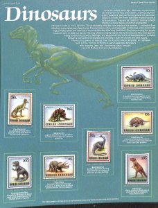 Postal Commemorative Society Stamp Panel MNH, Central Africa, Dinosaurs