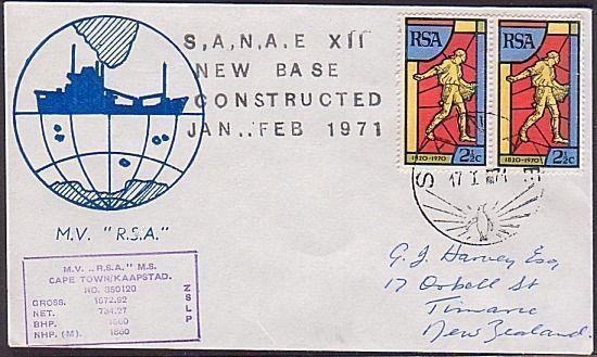 ANTARCTIC SOUTH AFRICA 1971 SANAE New Base Constructed cover (35545))