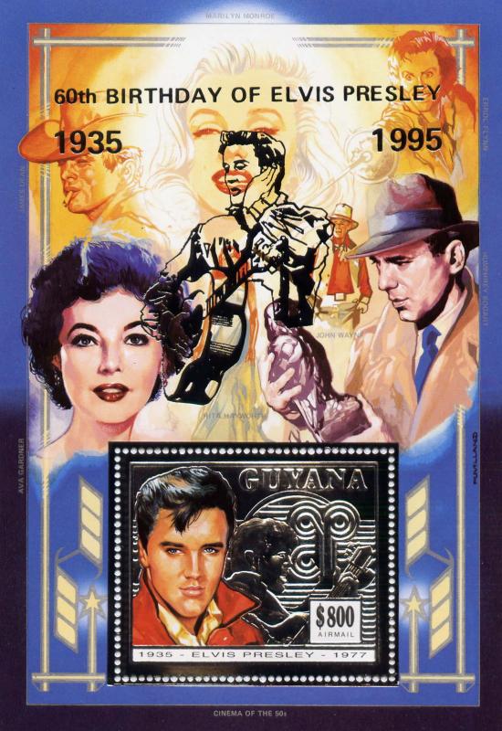 Guyana 1995 ELVIS PRESLEY & FRIENDS Silver foil s/s Perforated Mint (NH)