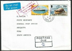 TRISTAN DA CUNHA 1996 Returned postage due cover to PERU...................77404