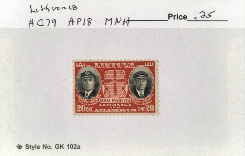 LITHUANIA  #C79 ,MINT NH AIRMAIL ON 102 CARD - 1934 - LITH027