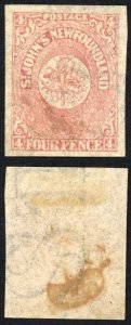 Newfoundland SG18 4d Rose-lake Un-used no gum (stain) Watermarked IS (WISE)