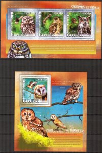Guinea 2014 Birds Owls (2) Sheet + S/S MNH