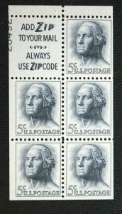 US Stamp #1213a VAR.5¢ WASHINGTON BKLT PANE MISCUT ERROR SHOWING PLATE # @ ULTAG