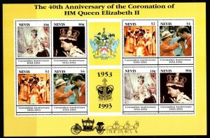 NEVIS SG753/6 1993 40TH ANNIV OF CORONATION SHEETLET MNH