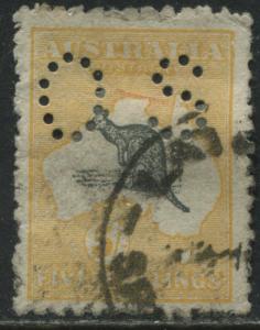 Australia 1915 5/ yellow and gray Roo perforated Official CDS used