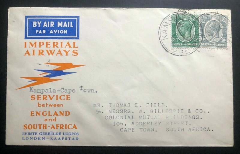 1932 Kampala Uganda First Flight Airmail Cover FFC To Cape Town South Africa