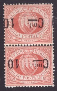 San Marino, pair of 10 out of 20 c. with rare variety of overprint (Glue) -CK94-
