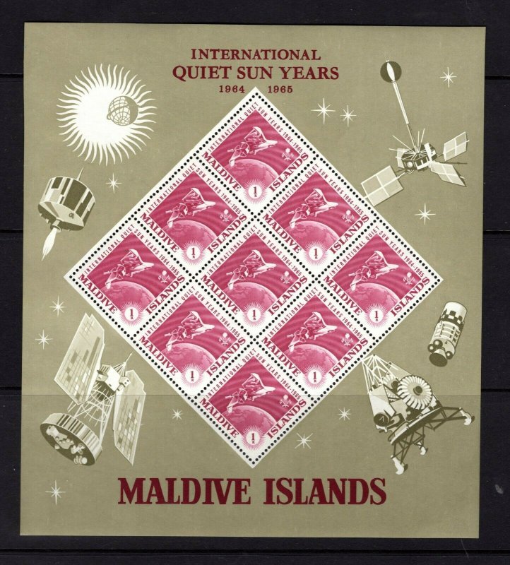 Maldive Islands  #147-50  (1965 Quiet Sun Year set in sheets of 9 ) VFMNH CV $18
