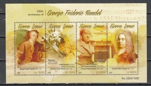 Sierra Leone, 2015 issue. Composer George Handel sheet of 4. ^