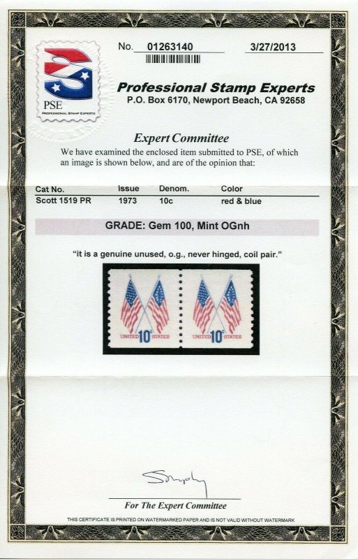 US SCOTT #1519 PAIR MINT-GEM-OG-NH GRADED 100 W/ PSE CERT (5/19/22 GP)