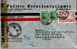 Uruguay 3c Artigas (2) and 68c Power Dam on Black River 1944 Correos, Montevi...