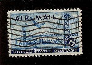 US Scott C36 Air Mail 25c San Francisco Bay Bridge B-377 USED F/VF NH 1947 USA