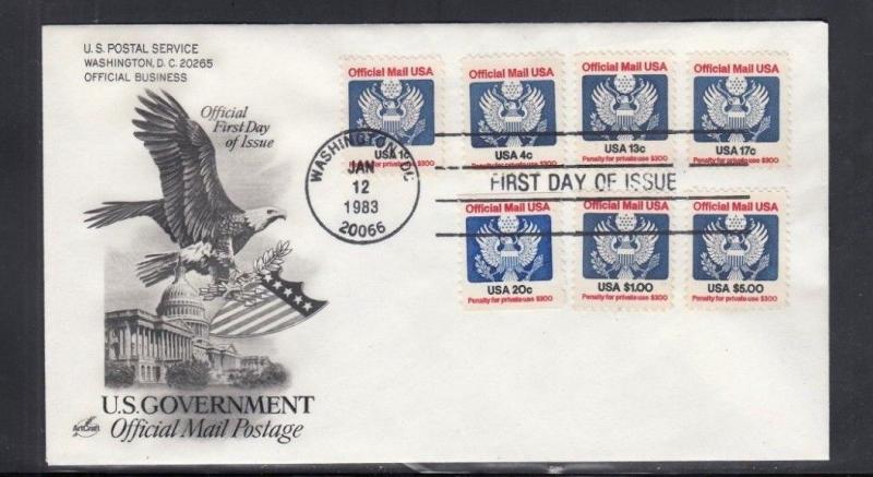 First Day Cover U.S Officials 1983 1 Cent to $5