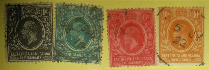 1912 EAST AFRICA & UGANDA USED- SCOTT #40-43 Free US Shipping