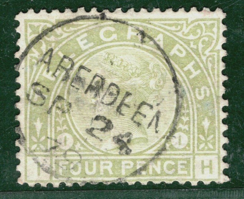 GB QV TELEGRAPHS Stamp SG.T5 4d Sage-Green ABERDEEN 1879 CDS Used c£125+ WHITE9